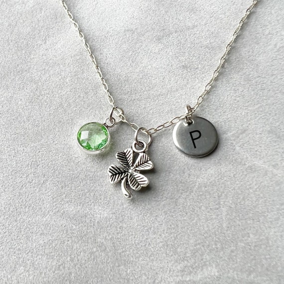 Personalized Four Leaf Clover Charm Necklace