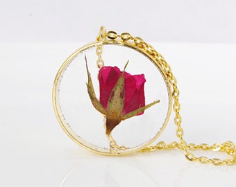 Rose in Resin Necklace Valentine's day Gift for her Terrarium Pressed Flower Jewelry Mothers day gift  from daughter Botanical jewelry