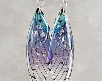 ブルーモルフォ蝶の羽根のイヤリング：エコ樹脂昆虫ジュエリー - Etsy 日本