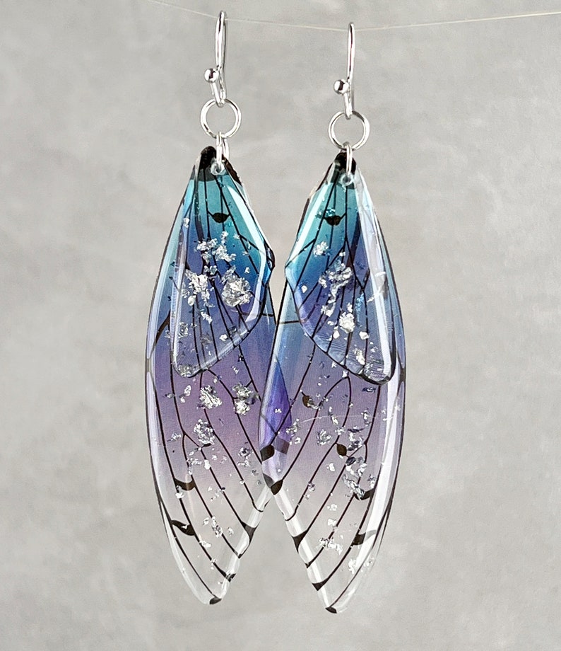 Blue butterfly wings dangle earrings Insect jewelry Christmas gift for her Birthday monarch wings butterfly earrings image 5