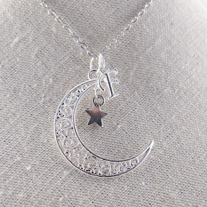 Collar de luna creciente, collar de luna, regalo personalizado, colgante con letra inicial, joyería personalizada, regalo de luna para novia