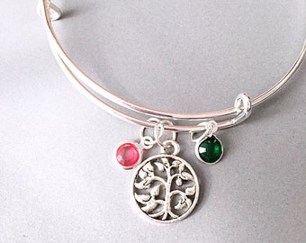 Family tree birthstone bracelet Personalized Jewelry Mom Bracelet Kids Birthstones Charm Bangle Mothers day gift for mom Grandmother gift