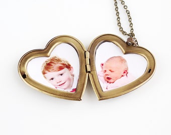 Medallón de corazón con foto personalizado: collar de bronce conmemorativo familiar