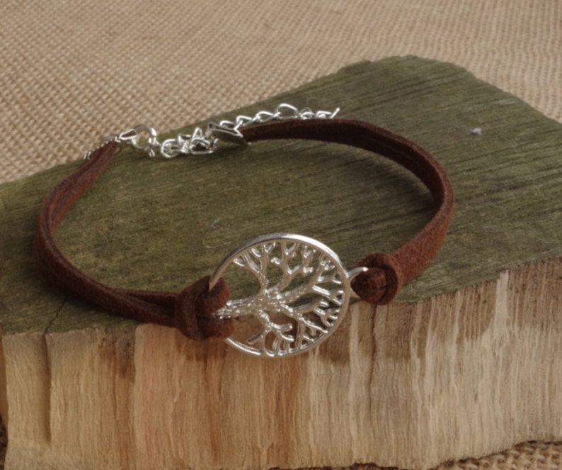 Tree of Life Suede Bracelet Jewelry Family Faux Suede Leather Cord karma Friendship Tree of Life Charm Bracelet Unisex Gift For Her image 1