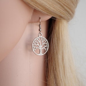 Silver Tree Earrings Family Tree Earrings Drop Earrings Circle of Life  Dangle Earrings Simple Everyday Silver Tree Earrings Christmmas Gift