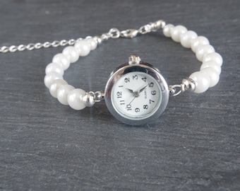 Pearl Bracelet Watch Bridal Bracelet Weding Jewelry Ivory pearl watch Wedding bracelet Ladies watch Bridesmaid gift for her wrist watch