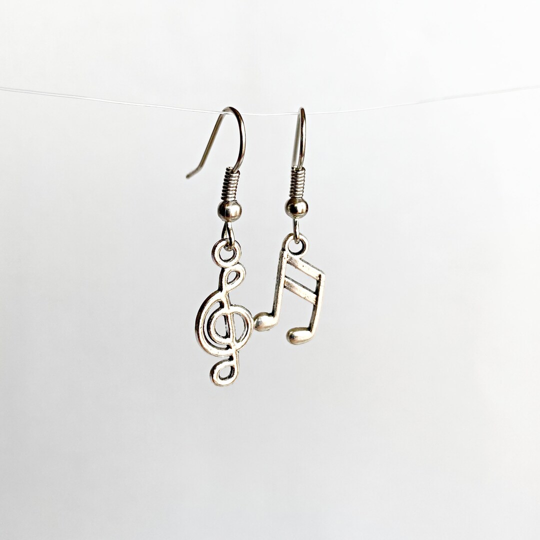 Asymmetrical Music Note Earrings: Treble Clef Jewelry, Musician Gift - Etsy