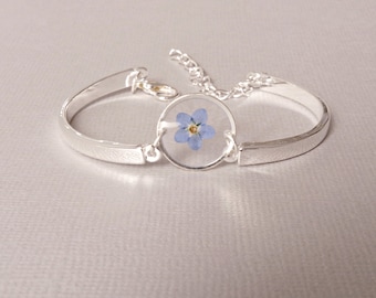 Bleu Ne m’oubliez pas bracelet Bijoux de fleurs pressées Bracelet de fleurs réelles Cadeau de demoiselle d’honneur Cadeau souvenir Botanique naturel