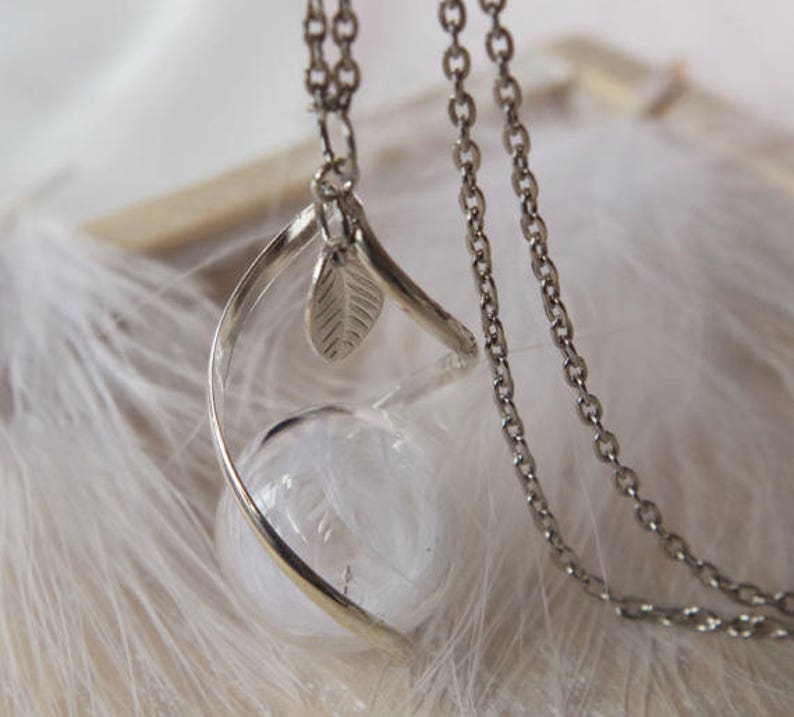 Real white feather necklace Glass globe pendant Terrarium pendant Boho jewelry Bohemian necklace Angel wing necklace Birds feather necklace image 9