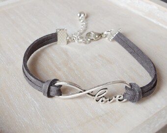 Silver Infinity Love Suede Bracelet - Unisex Friendship Jewelry