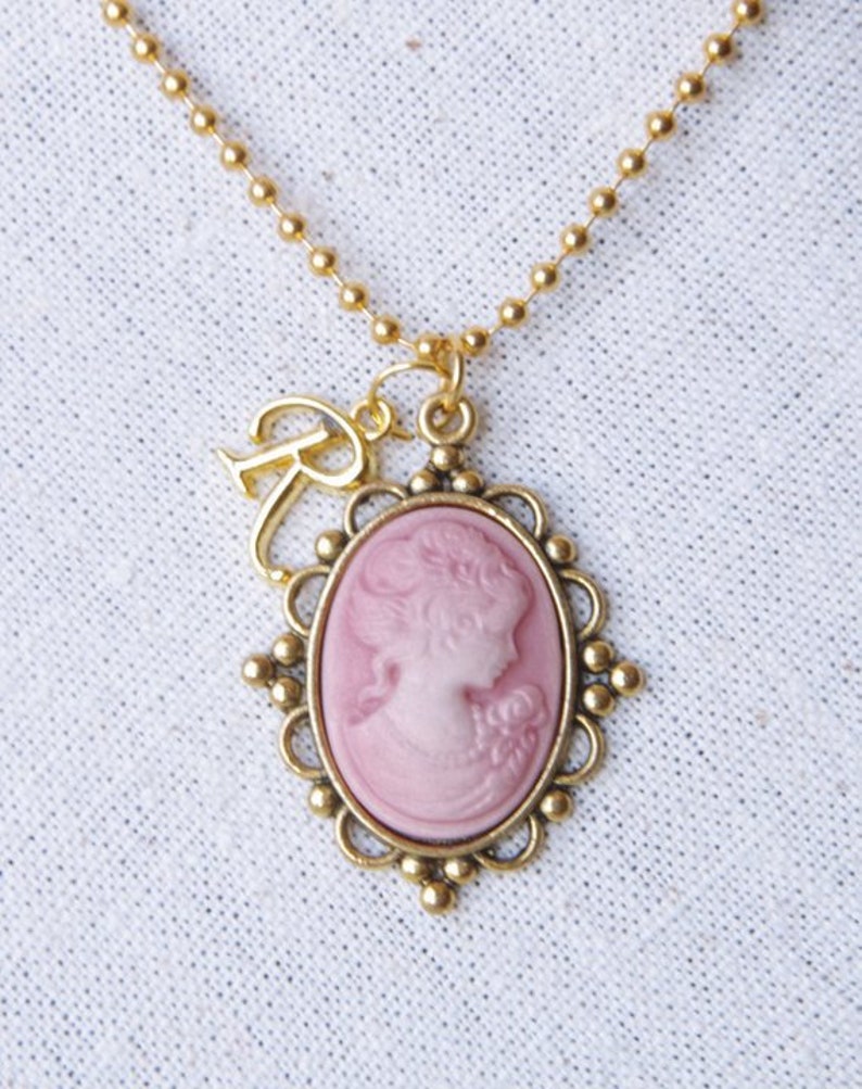 Woman Cameo Necklace Gold Initial Necklace Personalized Cameo Etsy