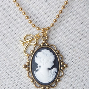 Personalized woman cameo necklace Gold initial pendants Victorian cameo jewelry Initial necklace image 3