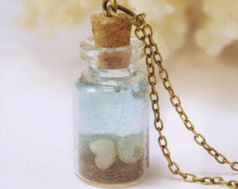 Shell  in Bottle necklace Miniature ocean in Bottle Jewelry  Natural Nautical Necklace Mothers day gift gift for women