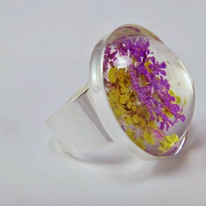 Real flower in Resin Ring  Pressed Flower Jewelry Adjustable ring  Terrarium Jewelry Mothers day gift for her