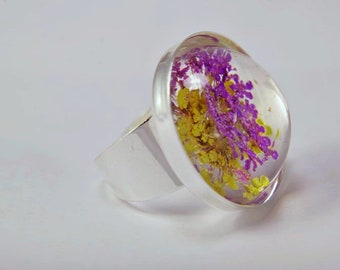 Vraie fleur en résine Anneau pressé Bijoux de fleurs Bague réglable Terrarium Bijoux Cadeau de fête des mères pour elle