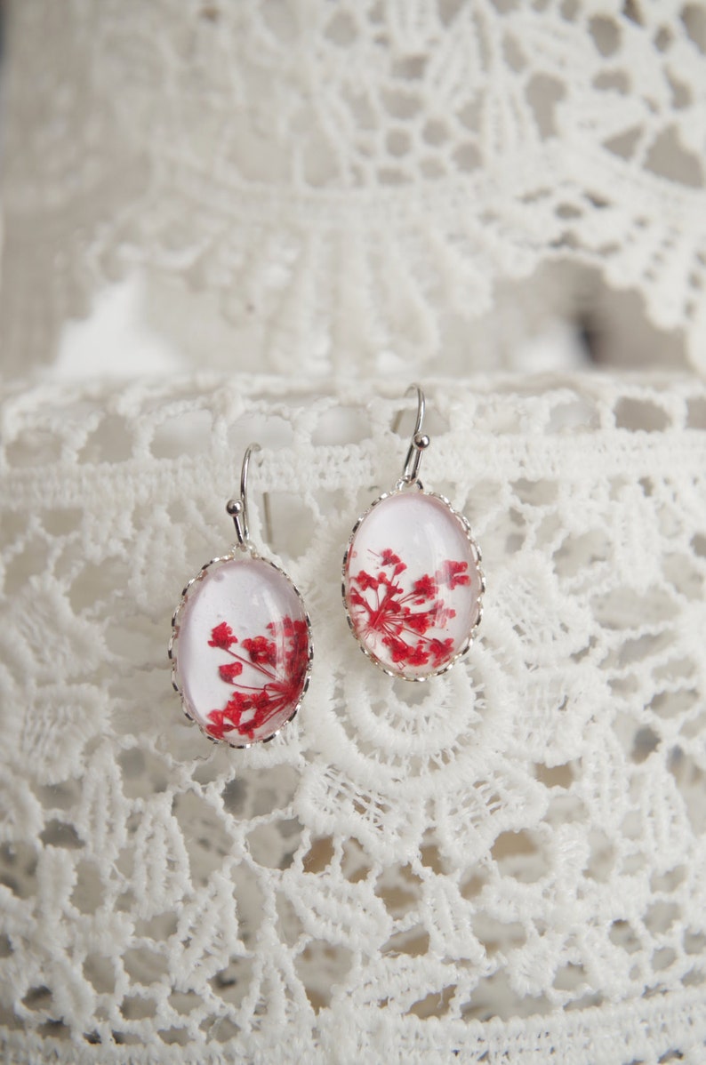 Real Flower earrings Floral jewelry Pressed flowers Drop Earrings Botanical jewelry Christmas idea gift for her