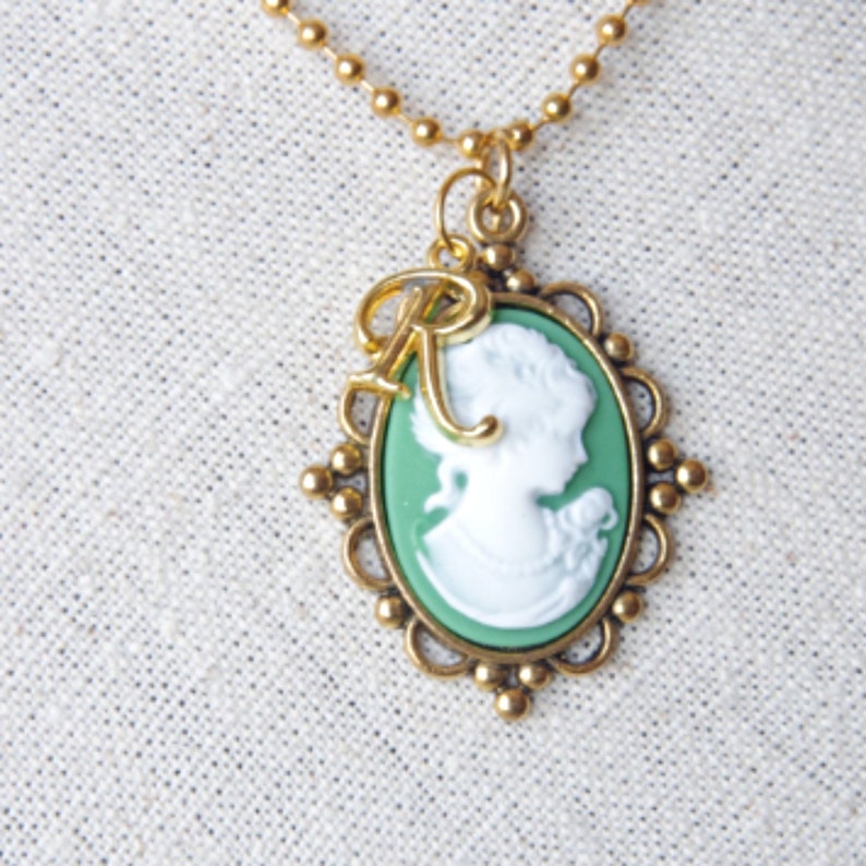 Personalized cameo necklace Victorian initial necklace Christmas gift for Best Friend Romantic Gift for Her image 2