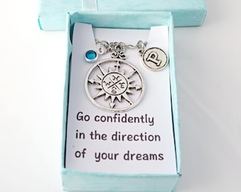 Kompass Halskette Personalisierte Nachricht Karte Weihnachtsgeschenk für Freund Abschluss Geschenk Reisekette Gehen Sie selbstbewusst Neue Arbeit