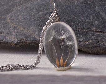 Dandelion seeds in glass necklace Real dandelion jewelry Make a Wish Jewelry Terrarium Christmas gifts for mom