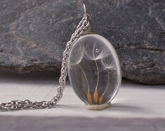 Real Dandelion Seed Glass Orb Necklace: Make a Wish Jewelry