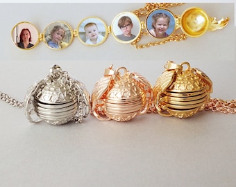 Silver Ball with 5 photo locket Personalized Locket  Family Tree Jewelry Angel Wing Sentimental Gifts for Mom Grandma Kid