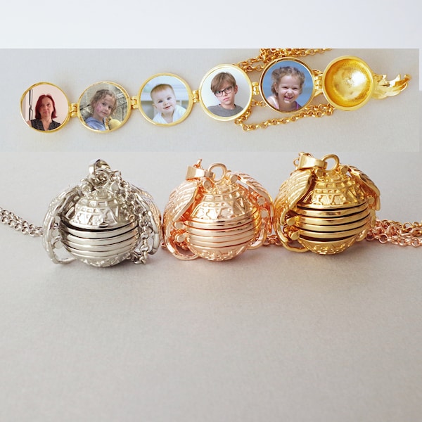 Boule en argent avec 5 médaillons photo médaillon personnalisé arbre généalogique bijoux aile d'ange cadeaux sentimentaux pour maman grand-mère enfant