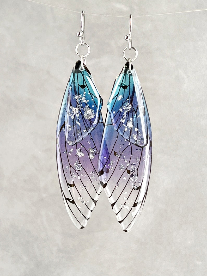 Blue butterfly wings dangle earrings Insect jewelry Christmas gift for her Birthday monarch wings butterfly earrings image 9