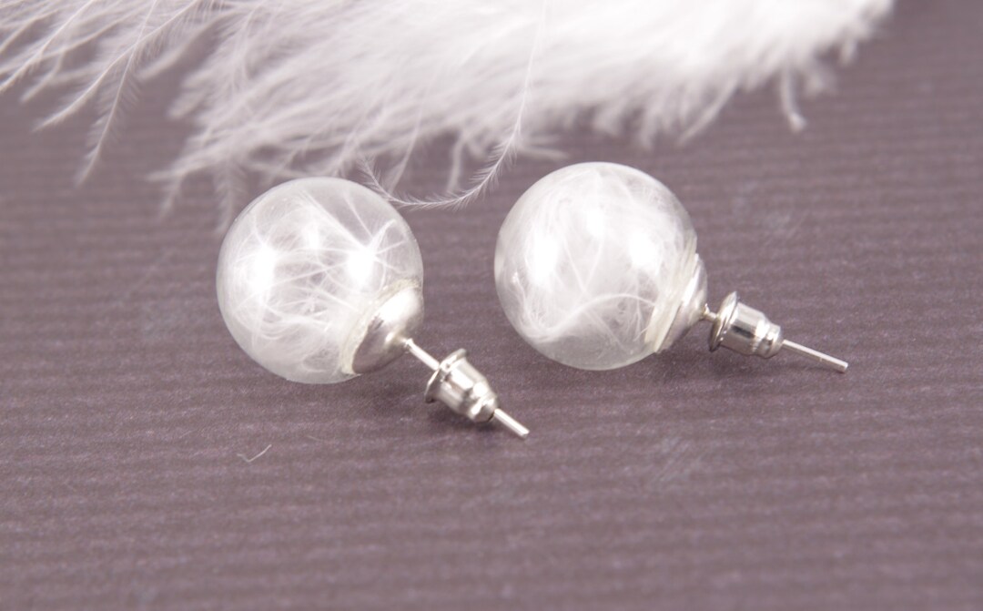 White Feathers Stud Earrings Angel Jewelry Valentine's - Etsy