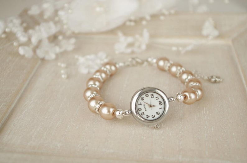 Ivory Pearl Bracelet Watch Beaded Bracelet Watch Bridal White Etsy