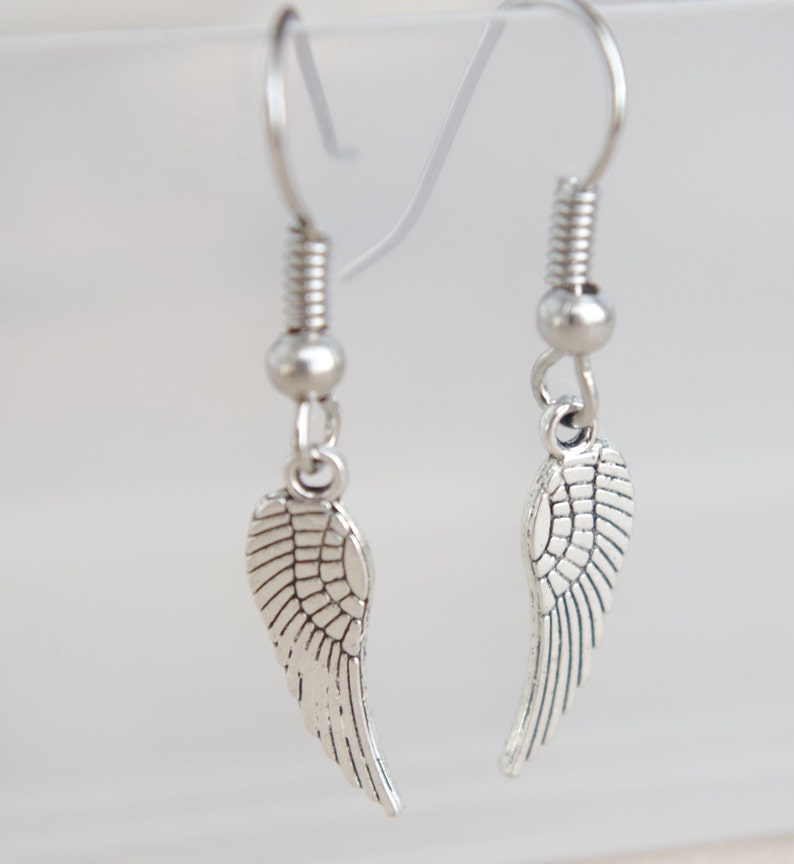 Angle Wing Earrings Angle Wing Charm Angle Wing Drop Earring Trending Earring Silver Angle Wing Silver Wings Earrings Fairy Wings Earrings image 1