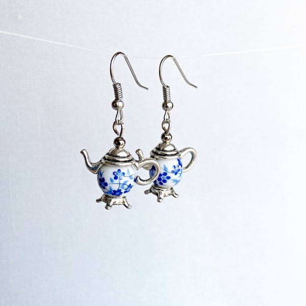 Silver Teapot earrings for women Tea Jewelry Mothers day gift for mom Gift idea for tea Lover Tea Party  Tea Drinker Jewelry