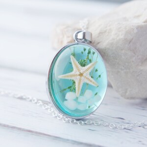 Ocean Necklace Real Starfish Necklace Nautical Necklace Starfish Pendant Blue Resin Nature Necklace Starfish Necklace Sea Necklace Gift image 2