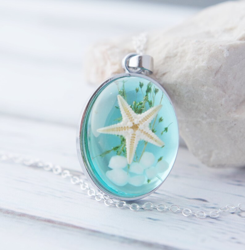 Ocean Necklace Real Starfish Necklace Nautical Necklace Starfish Pendant Blue Resin Nature Necklace Starfish Necklace Sea Necklace Gift image 2