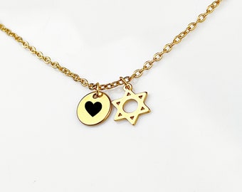 Lovely Star of David necklace women Disc personalized engraving jewelry  Magen David Jewish Pendant Bat Mitzvah Gift, Hanukkah Gifts