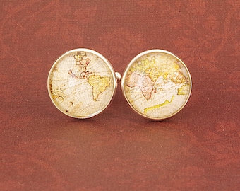 Map Cufflinks World Map Jewelry Personalized jewelry Vintage cufflinks Valentine's day gift ideas for men Fathers day Boyfriend gift for him