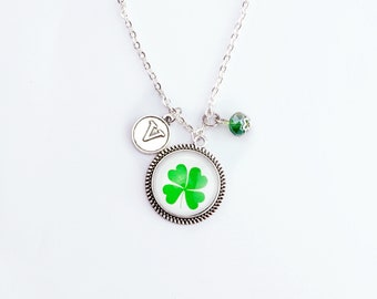 Personalized Four leaf clover necklace  Shamrock jewelry St Patricks day gift for her Lucky clover Irish Emblem