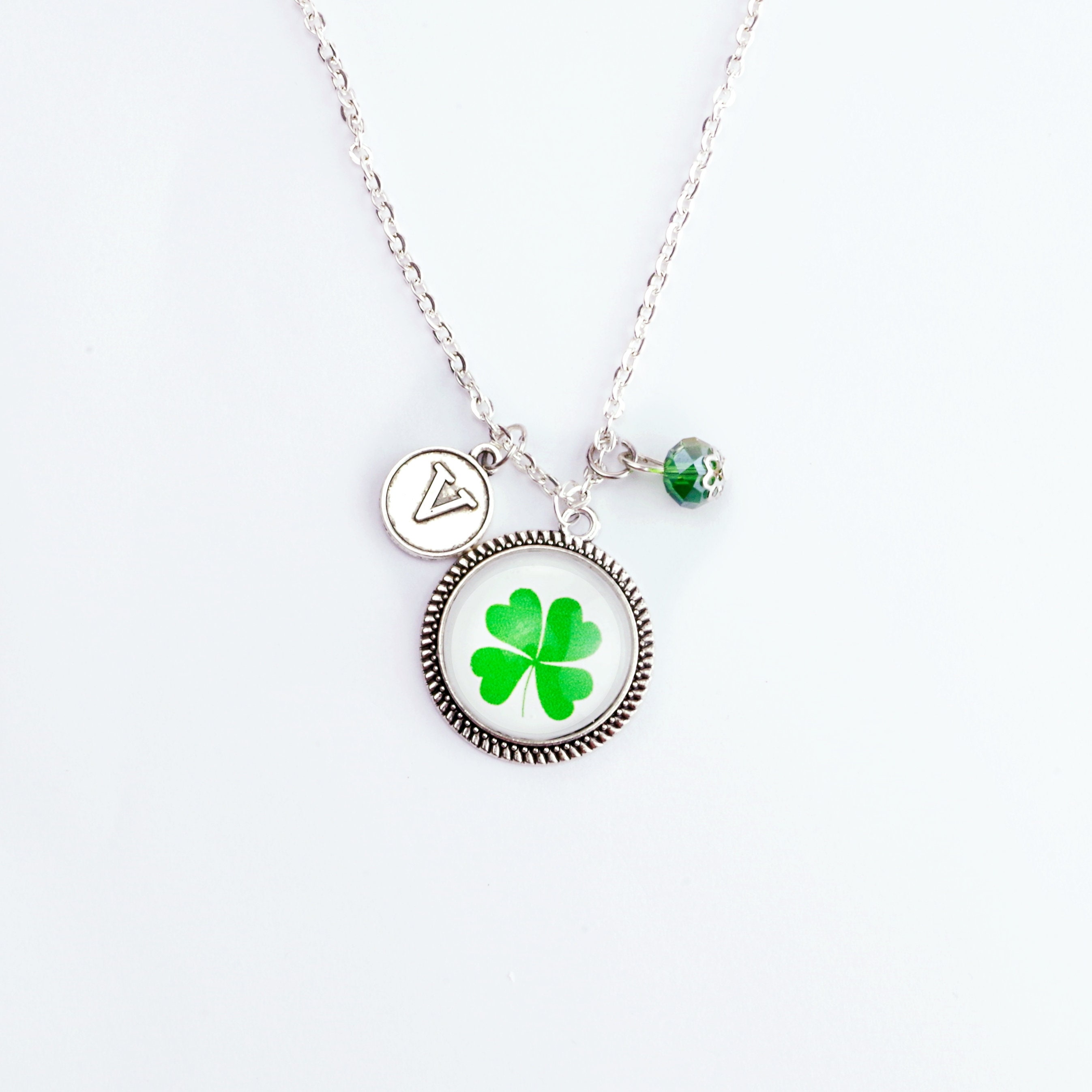 Personalized Four Leaf Clover Necklace Shamrock Jewelry St Patricks Day  Gift for Her Lucky Clover Irish Emblem 