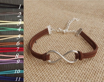 Infinity Bracelet: Silver Plated Suede Leather Multi Strand Bracelet
