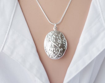 Locket Necklace Large Locket Silver Locket Photo Locket Mother's day gift for her Christmas Gift for women  Birthday gift Pendant necklace