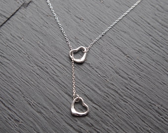 Lariat double small heart necklace Love jewelry Bridesmaid necklace Mother day gift for girlfriend Christmas gift for her
