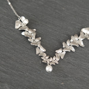 Cascading Orchid Necklace Flower Jewelry Pearl Wedding Bridal Necklace Anniversary Mothers day Gift for mom Grandma image 1