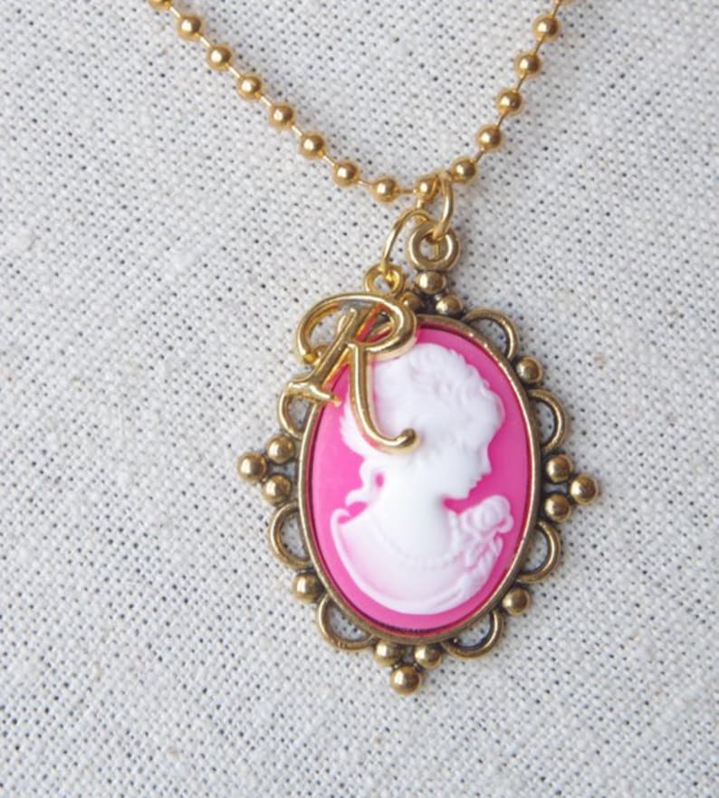 Woman cameo necklace Gold initial necklace Personalized cameo necklace Victorian cameo Jewelry Girlfriend gifts Christmas gift for her image 10