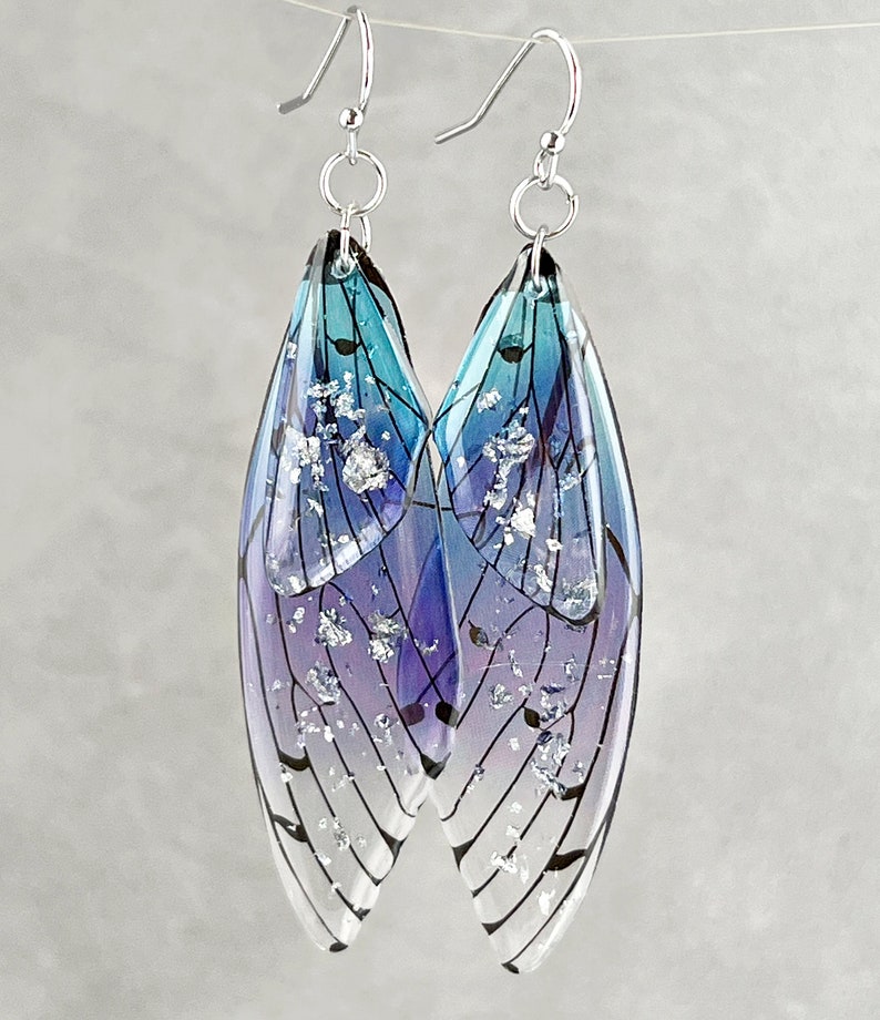 Blue butterfly wings dangle earrings Insect jewelry Christmas gift for her Birthday monarch wings butterfly earrings image 6