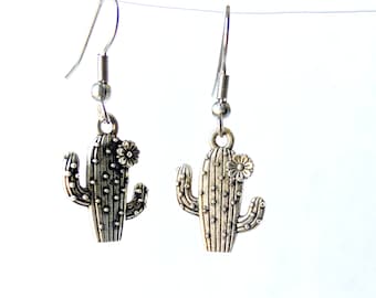 Pendientes de cactus de plata antigua: regalo para jardineros, joyas para amantes de las plantas