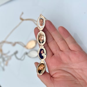Personalized 4-Photo Locket Necklace: Rose Gold Floral Family Keepsake