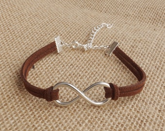 Infinity Charm Bracelet: Silver Plated Suede Leather, Minimalist Love Jewelry