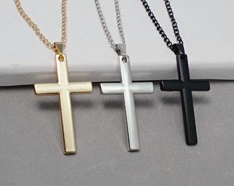 Large cross necklace for women Christian cross jewelry Mens cross pendant stainless steel  Religious  Jesus Christmas gift for mom