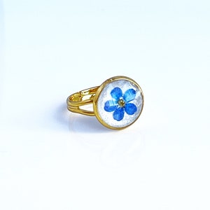 Vergeet me niet-bloemenring verstelbaar geperste blauwe bloemsieraden Minimalistisch cadeau voor haar Kerstcadeau voor moeder