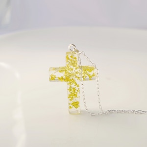 Cross necklace pressed flowers in resin jewelry Baptism Communion Christian cross Jesus Memorial  Christmas gift for her