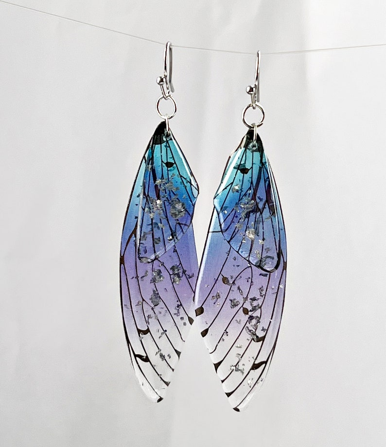 Blue butterfly wings dangle earrings Insect jewelry Christmas gift for her Birthday monarch wings butterfly earrings image 7